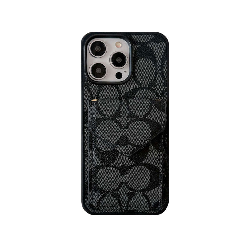 Classic iPhone Case With Card Holder And Strap Dark Brown -SJ240513