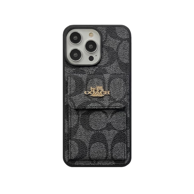 Classic iPhone Case With Card Holder Wallet Dark Brown -SZK240425