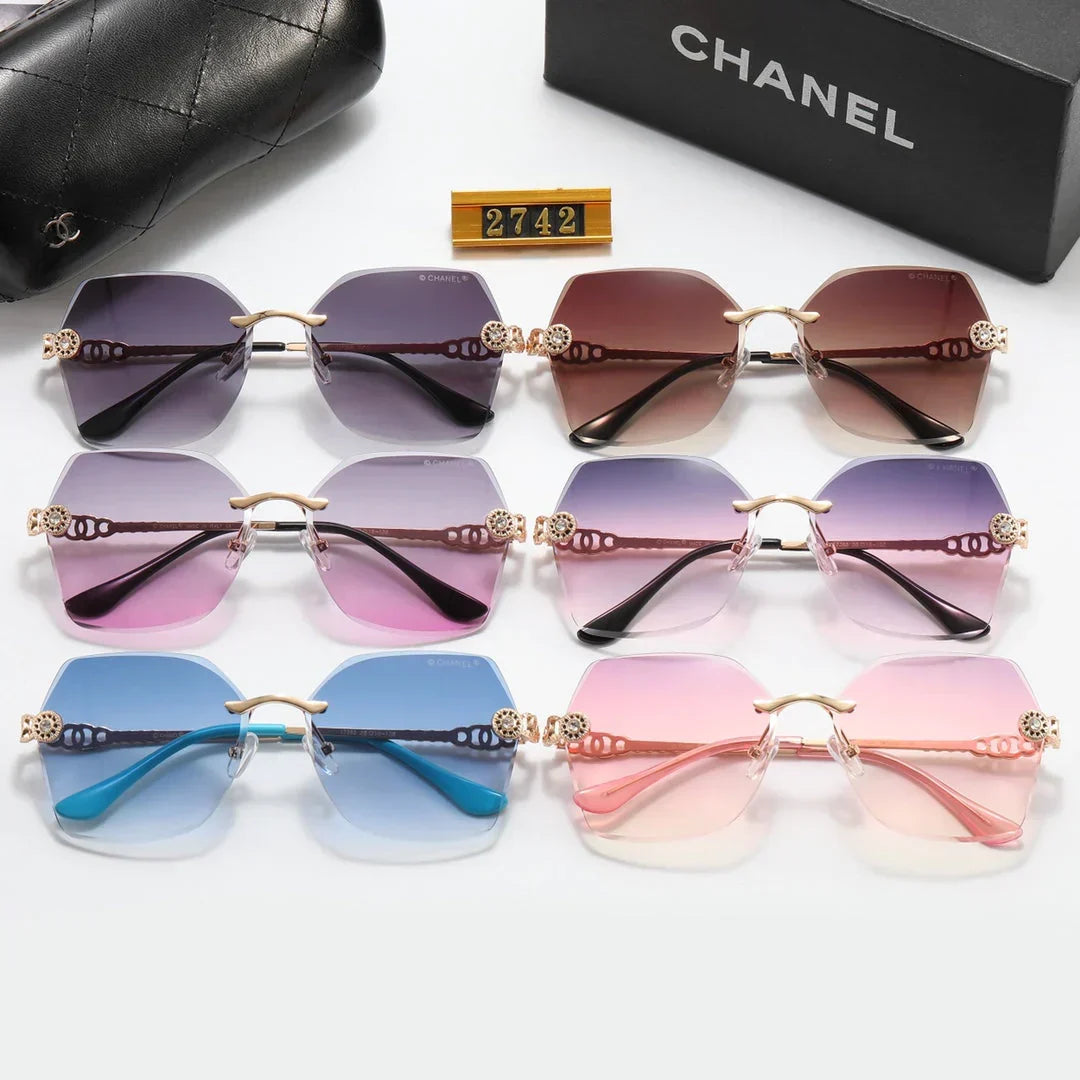 2026 6 Colors Fashion Frameless Rhinestone Flower Polarized Sunglasses