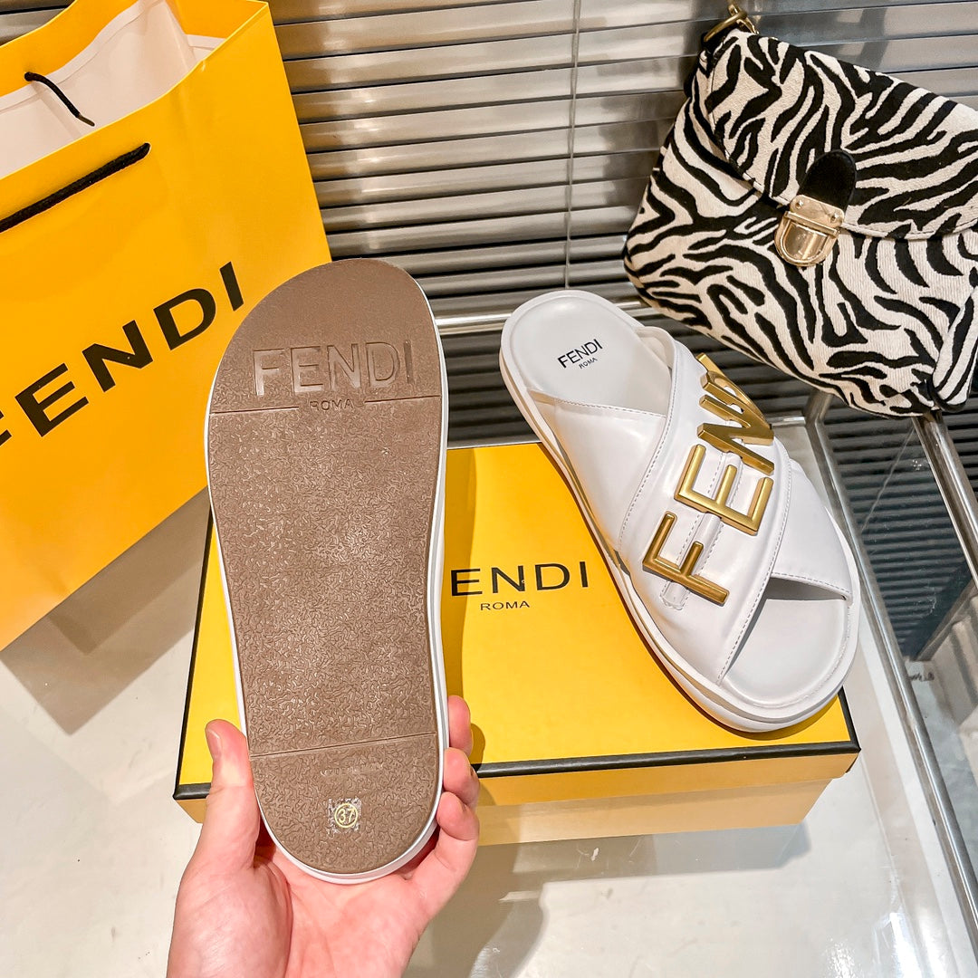 Metal Letters Leather Slippers
