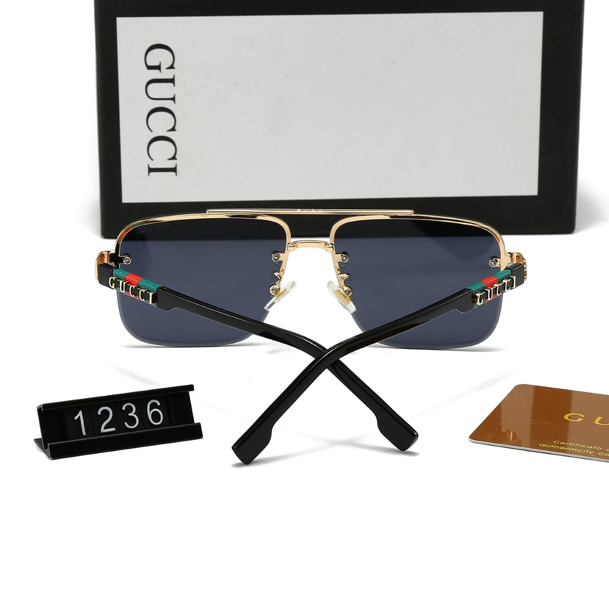 2026 Square Double Bridge Letters Metal Sunglasses