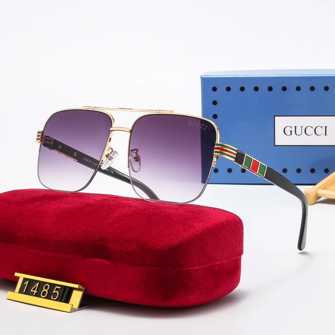 2026 Striped Metal Frame Square Sunglasses