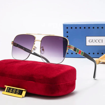 2026 Striped Metal Frame Square Sunglasses