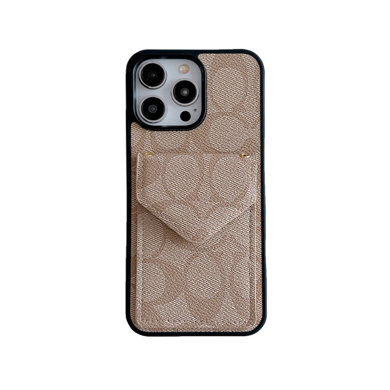 Classic iPhone Case With Card Holder And Strap Dark Brown -SJ240513