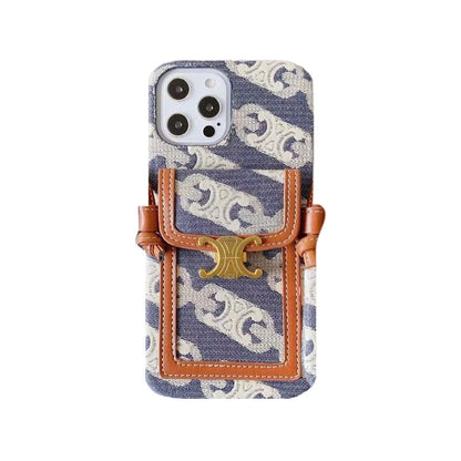 White Alligator-Print iPhone Case With Card Holder -LH240109