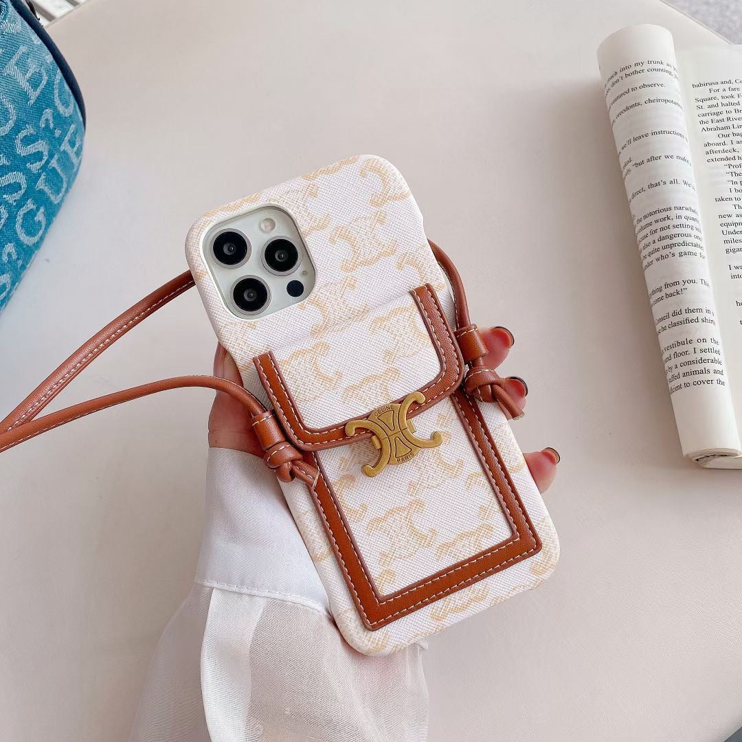 White Alligator-Print iPhone Case With Card Holder -LH240109