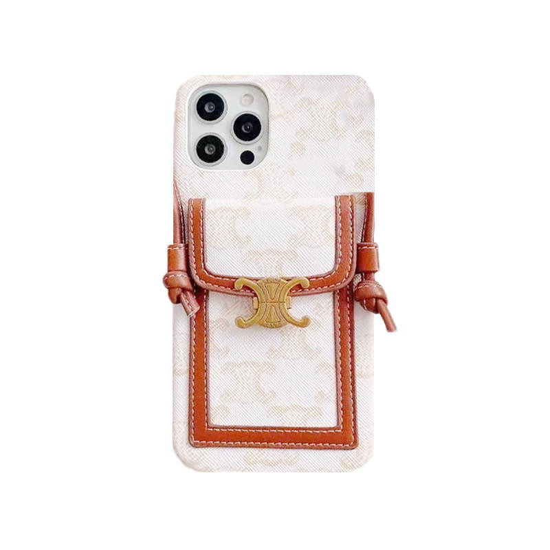 White Alligator-Print iPhone Case With Card Holder -LH240109