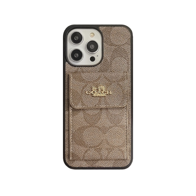 Classic iPhone Case With Card Holder Wallet Dark Brown -SZK240425