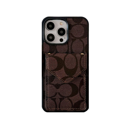 Classic iPhone Case With Card Holder And Strap Dark Brown -SJ240513