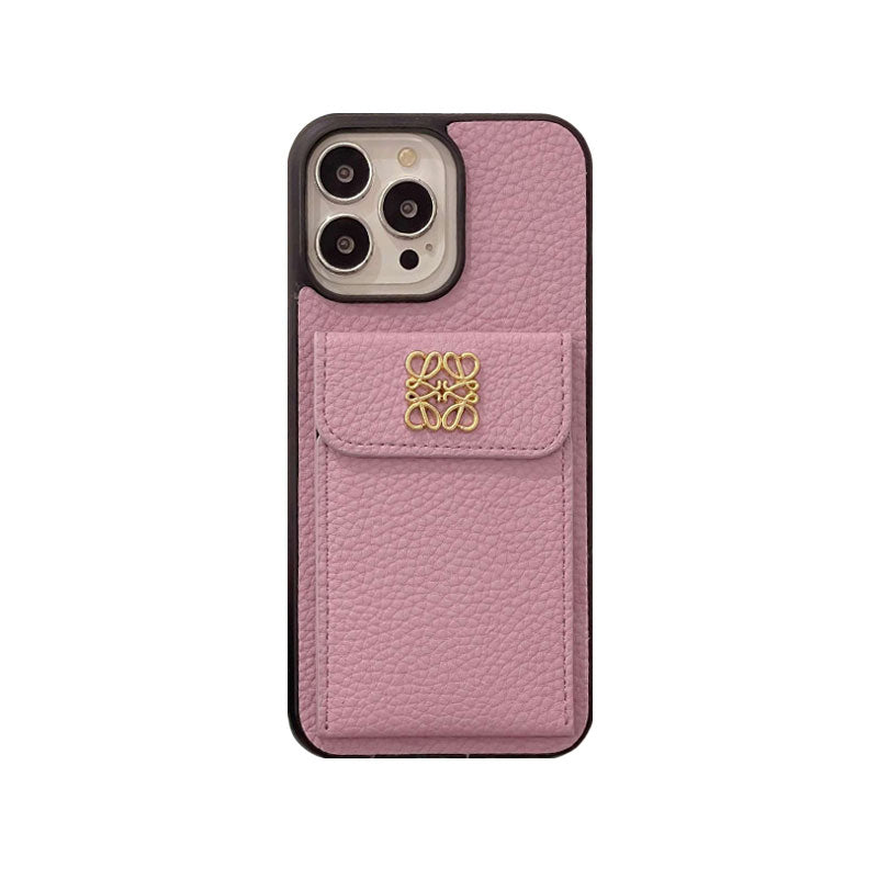 Leather iPhone Case With Card Holder Black-QBK240603