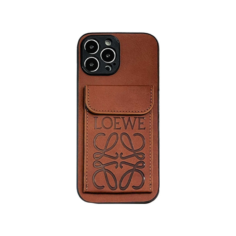 Leather iPhone Case With Card Holder Brown-LZP241448