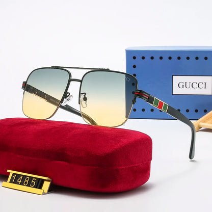 2026 Striped Metal Frame Square Sunglasses