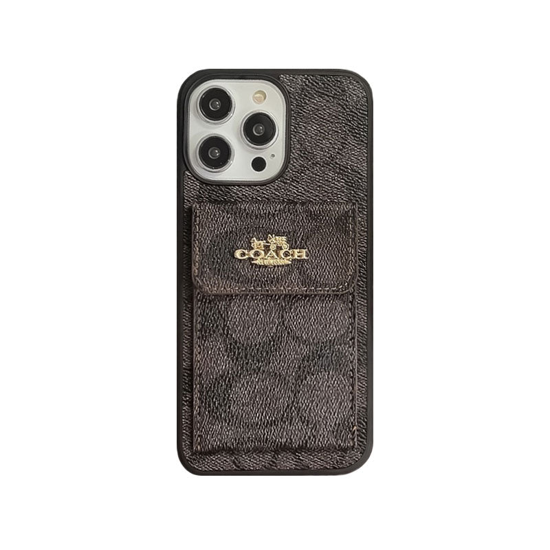 Classic iPhone Case With Card Holder Wallet Dark Brown -SZK240425