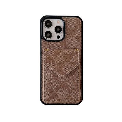 Classic iPhone Case With Card Holder And Strap Dark Brown -SJ240513