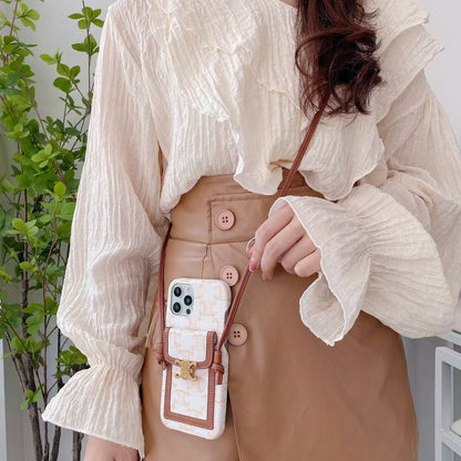 White Alligator-Print iPhone Case With Card Holder -LH240109