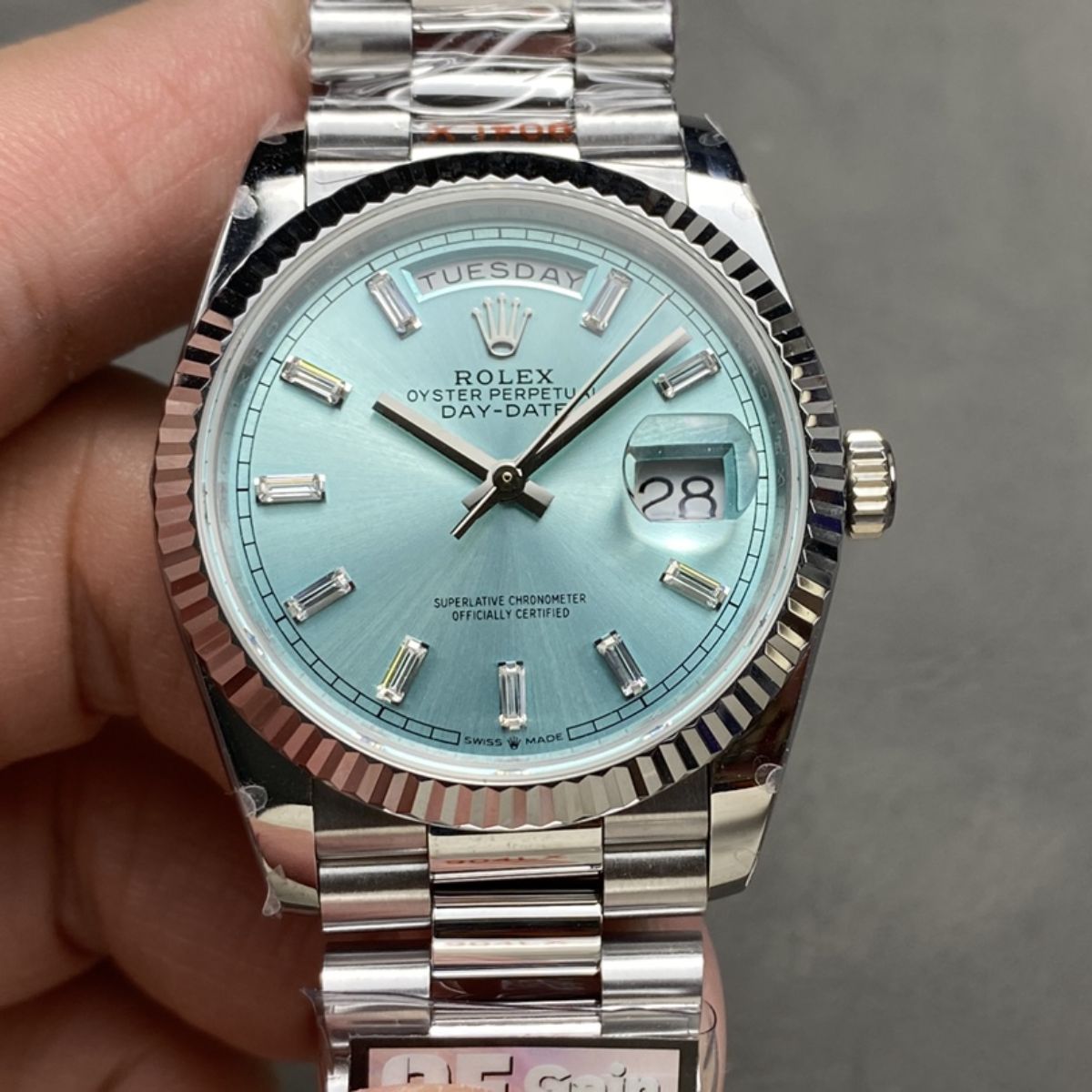 [Super Clone] Regency Weekday 36 mm Weekday Fluted Bezel Ice blue Dial 128236 6513