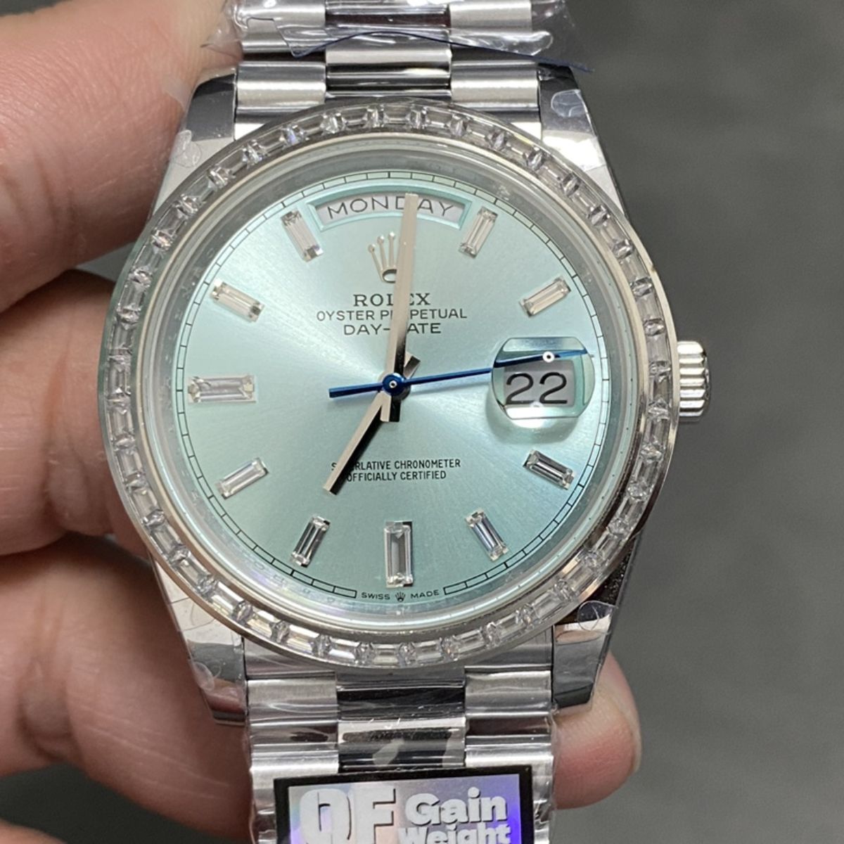[Super Clone] Regency Weekday 40 mm Weekday Trapeze Bezel Ice blue Dial 228396TBR 7781