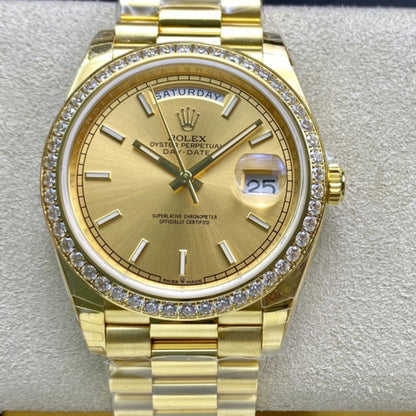 [Super Clone] Regency Weekday 40 mm Weekday Brilliant diamond set Bezel Champagne colour Dial 228348RBR 1439