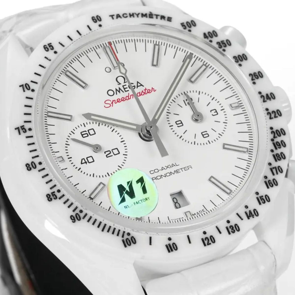 Celestial Chronograph White Side Of The Moon 44mm White Ceramic On Leather Strap White Dial 8444