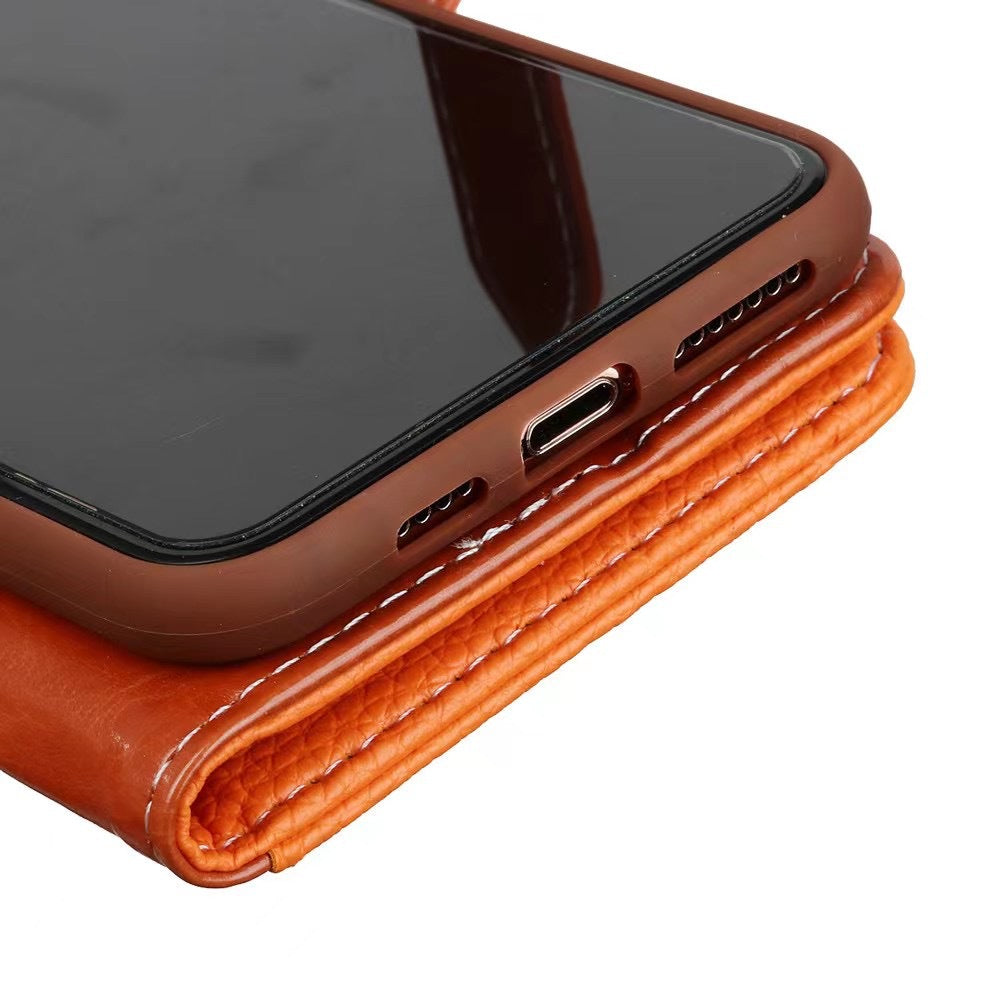 《🧡 Orange Lychee - Leather Phone Case | Wallet Design》