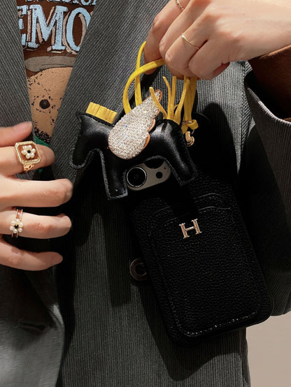 2026New arrival &nbsp;H Card Holder Leather Pendant iPhone Case