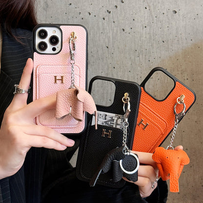 2026New arrival &nbsp;H Card Holder Leather Pendant iPhone Case