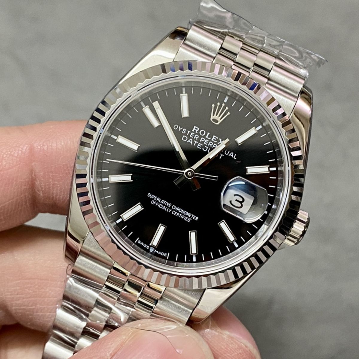 [Super Clone] Regency Classic Date 36 mm Five-Link Fluted Bezel Bright black Dial 126234 9655