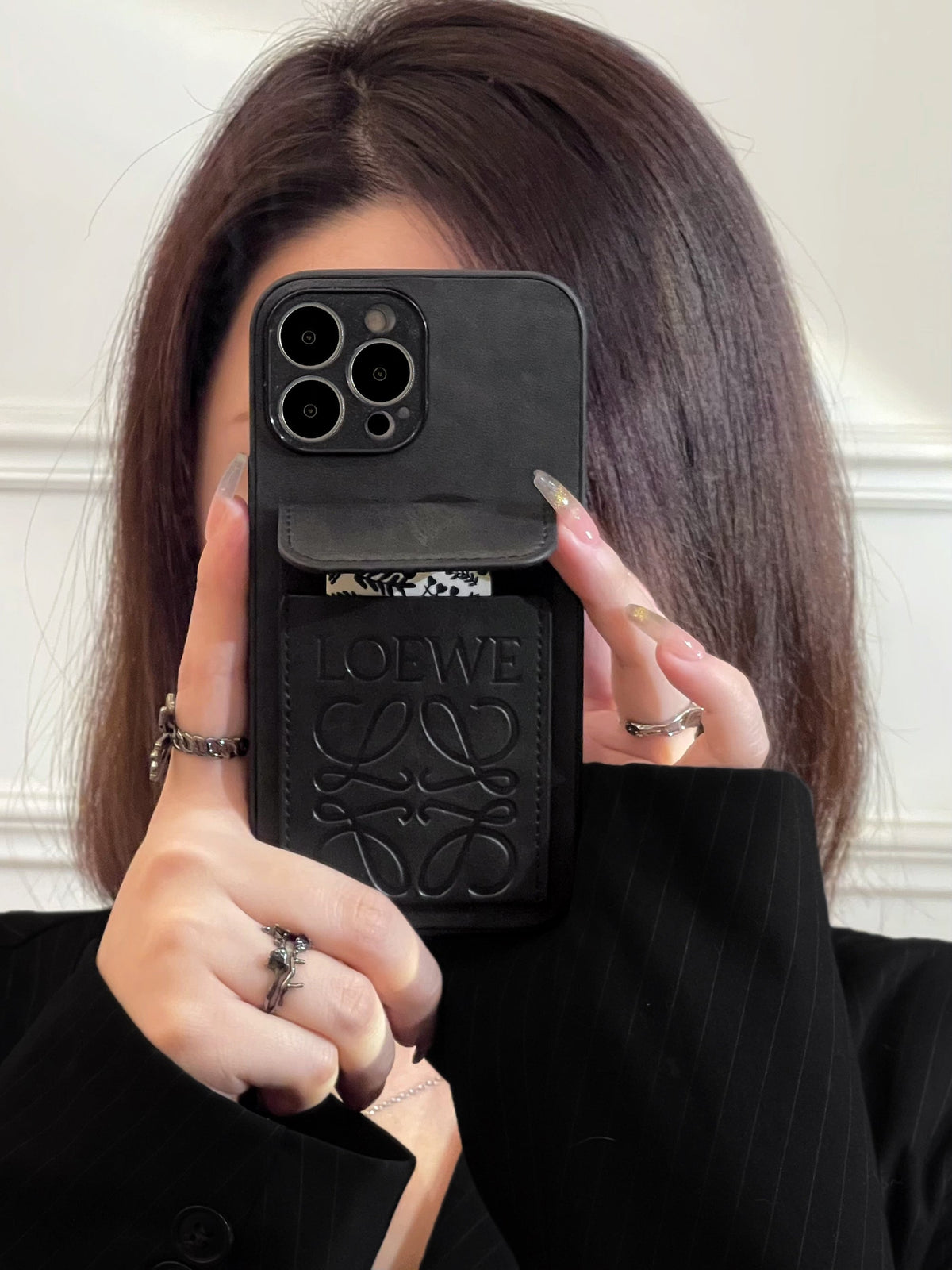 Leather iPhone Case With Card Holder Black-LZP241448