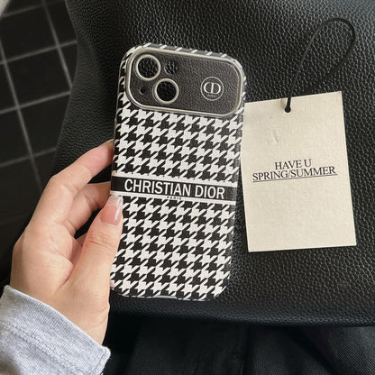 CD White & Brown Color Leather iPhone Case