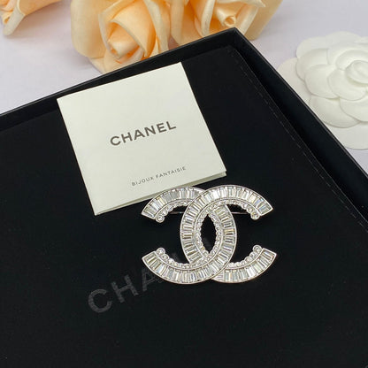 Crystal Baguette Silver Brooch Earrings