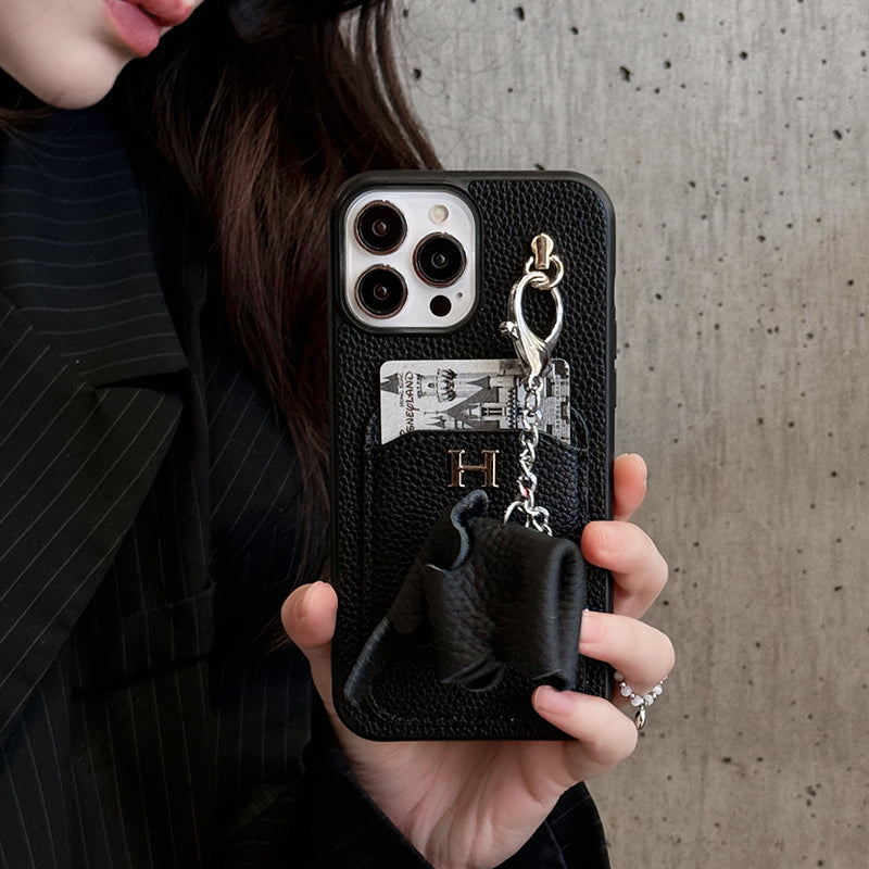 2026New arrival &nbsp;H Card Holder Leather Pendant iPhone Case
