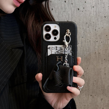 2026New arrival &nbsp;H Card Holder Leather Pendant iPhone Case