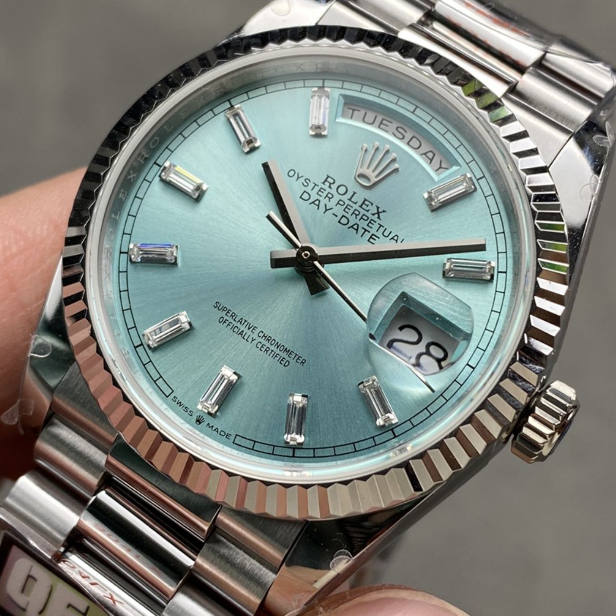 [Super Clone] Regency Weekday 36 mm Weekday Fluted Bezel Ice blue Dial 128236 6513