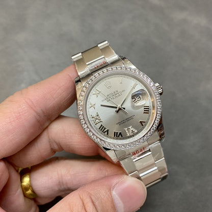 [Super Clone] Regency Classic Date 36 mm Timeless Brilliant diamond set Bezel Silver set with diamonds Dial 126284RBR 4036