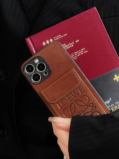Leather iPhone Case With Card Holder Brown-LZP241448