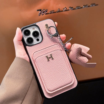 2026New arrival &nbsp;H Card Holder Leather Pendant iPhone Case