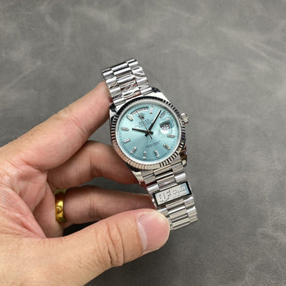 [Super Clone] Regency Weekday 36 mm Weekday Fluted Bezel Ice blue Dial 128236 6513