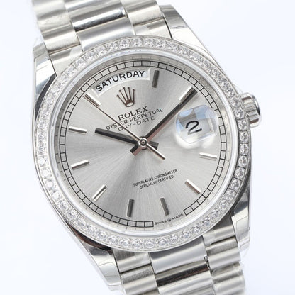 [Super Clone] Regency Weekday 36 mm Weekday Brilliant diamond set Bezel Silver Dial 128349RBR 2327