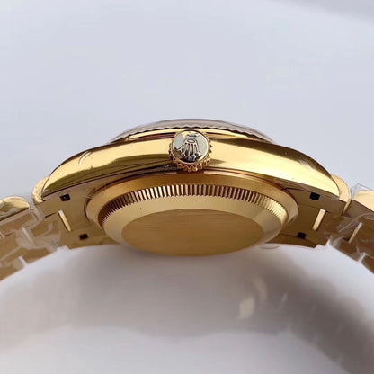 [Super Clone] Regency Weekday 36 mm Weekday Fluted Bezel Champagne colour set with diamonds Dial 128238 2532