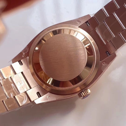 [Super Clone] Regency Weekday 36 mm Weekday Fluted Bezel Rose colour set with diamonds Dial 128235 3443