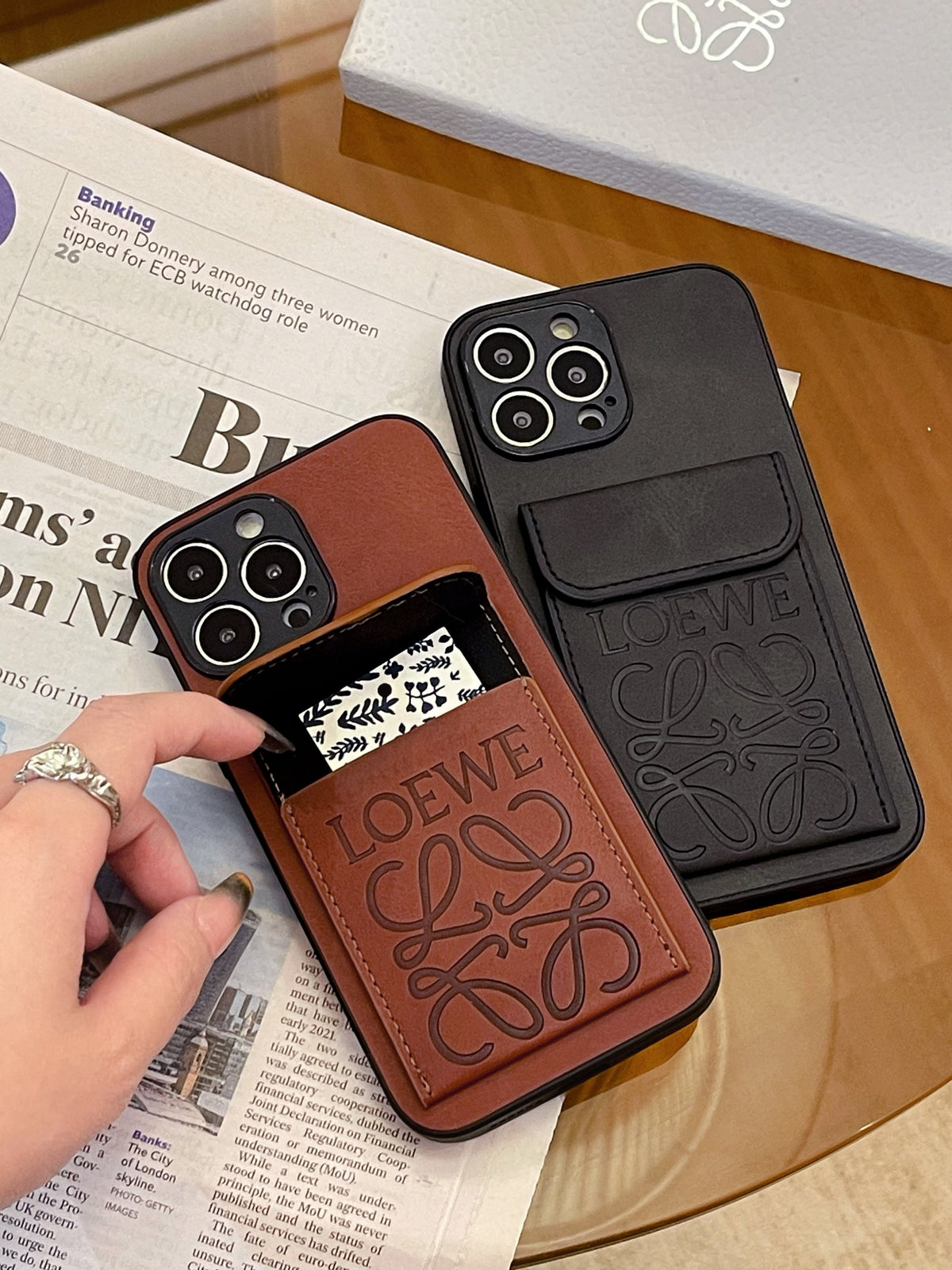 Leather iPhone Case With Card Holder Black-LZP241448
