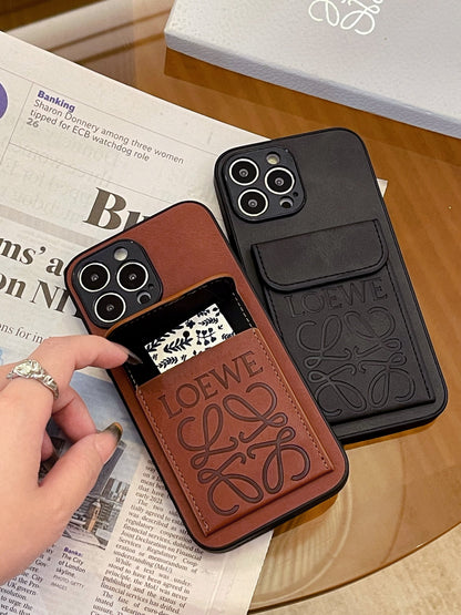 Leather iPhone Case With Card Holder Brown-LZP241448