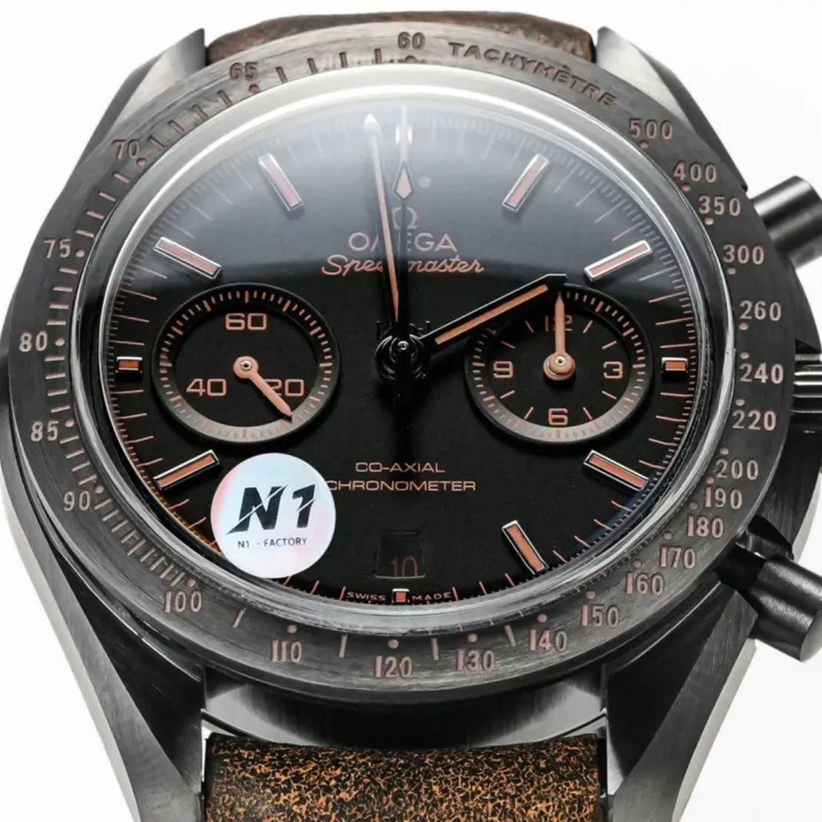 Celestial Chronograph Dark Side Of The Moon Apollo 8 44mm Black Ceramic On Leather Strap Black Dial 2440