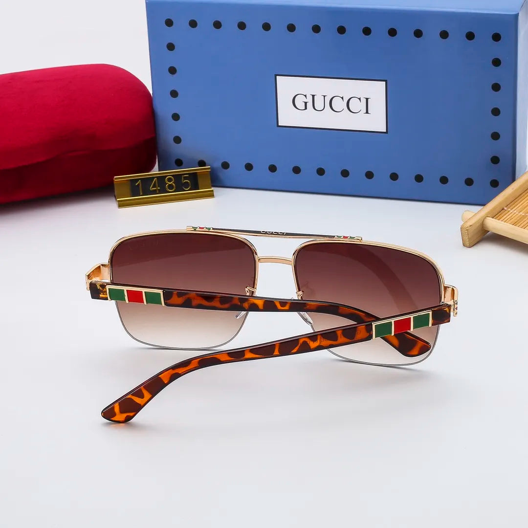 2026 Striped Metal Frame Square Sunglasses