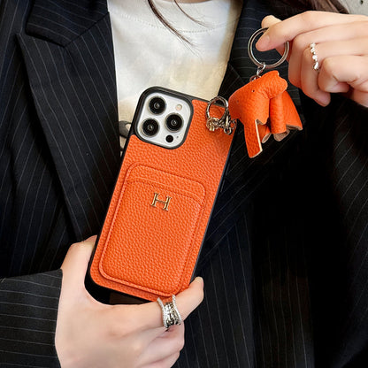 2026New arrival &nbsp;H Card Holder Leather Pendant iPhone Case