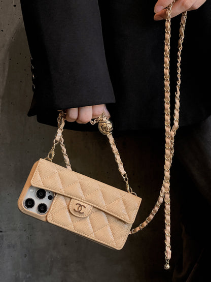 Luxury Wallet iPhone Case With Hand /Crossbody Chain