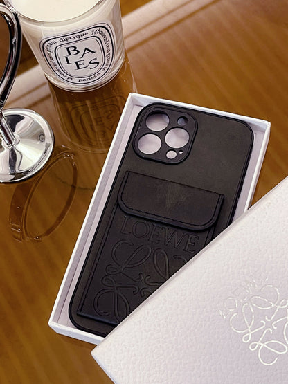 Leather iPhone Case With Card Holder Black-LZP241448