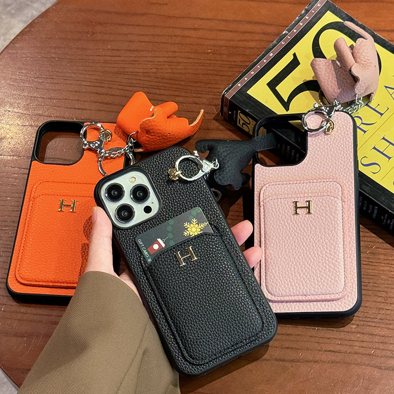 2026New arrival &nbsp;H Card Holder Leather Pendant iPhone Case