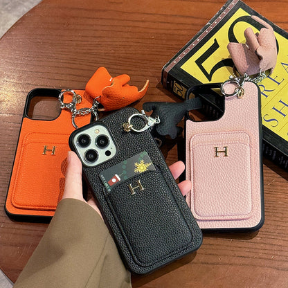 2026New arrival &nbsp;H Card Holder Leather Pendant iPhone Case