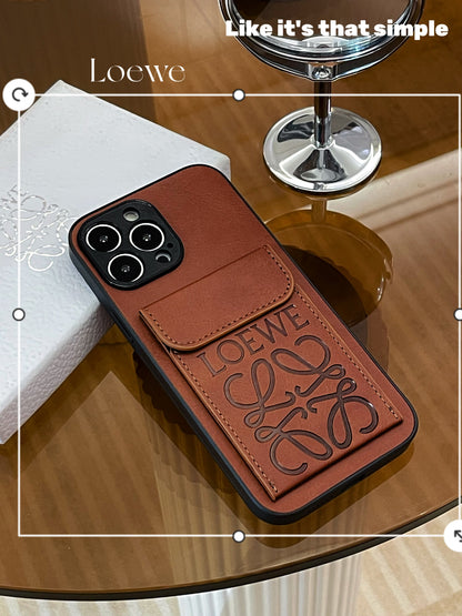 Leather iPhone Case With Card Holder Brown-LZP241448